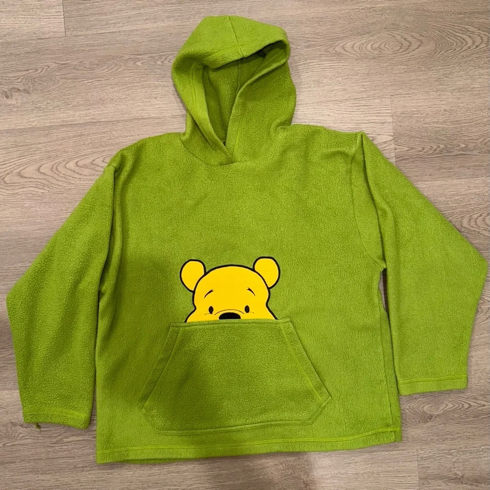 Vintage Winnie The Pooh Green With Yellow Fleece Pullover Hoodie Size Medium
